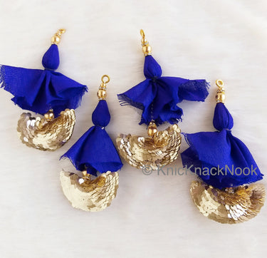 Red / Blue Art Silk Latkan Embellished With Gold Sequins And Beads, Bridal Tassels, Decorative Tassels